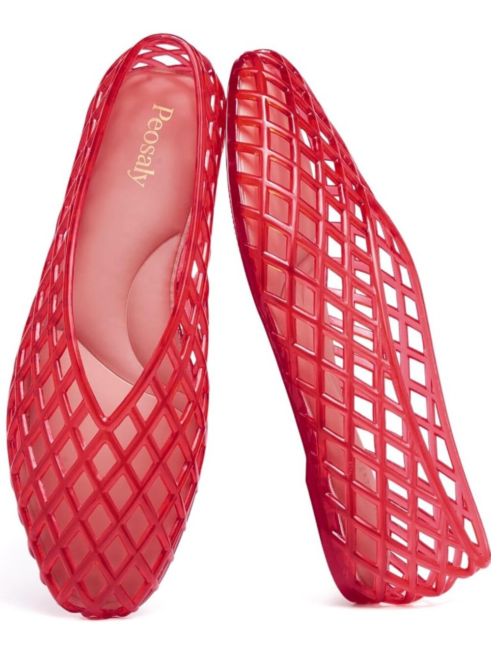 Women's Red Comfortable Slip On Pointed Toe Jelly Flats Casual Shoes